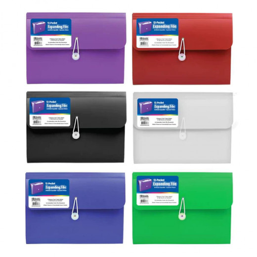 Bazic Expanding File Letter Size Poly 13 Pocket ,Assorted