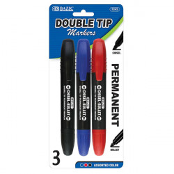 Bazic DoubleTip Permanent Marker, Assorted Color, 3 Pieces