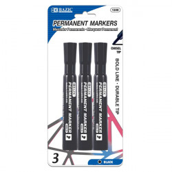 Bazic Chisel Tip Desk Style Permanent Marker, Black Color, 3Pack