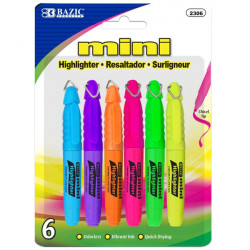 Bazic Mini Fluorescent Highlighter Cap Clip, 6 Pack