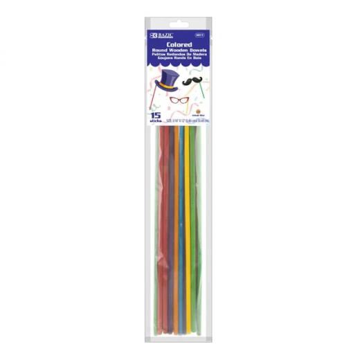 Bazic Wooden Dowel Round Multi Colored, 15 Sticks