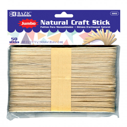 Bazic Jumbo Natural Craft Stick, 50 Sticks