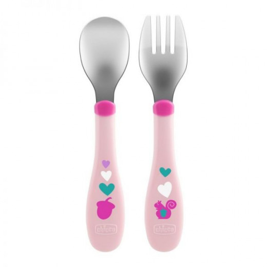 Chicco Metal Cutlery For Girls, +18 Months