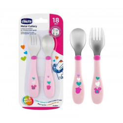 Chicco Metal Cutlery For Girls, +18 Months