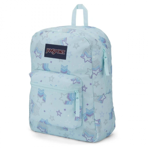 Jansport Cross Town Backpack, Sparkle Stars Design, Light Blue Color