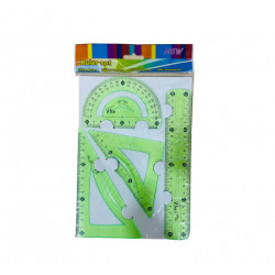 Plastic Ruler Set, Green Color, 20 Cm, 4 Pieces