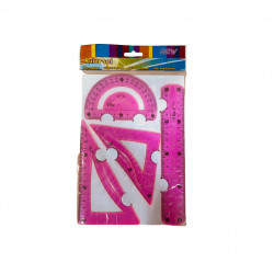 Plastic Ruler Set, Pink Color, 20 Cm, 4 Pieces