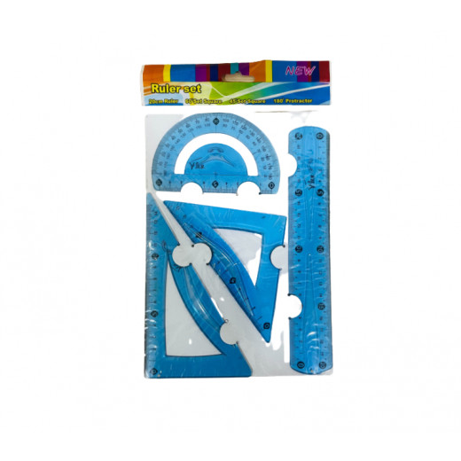 Plastic Ruler Set, Blue Color, 20 Cm, 4 Pieces