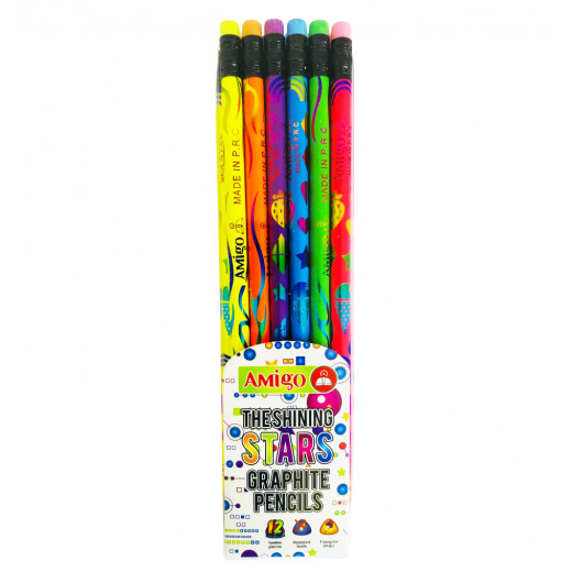 Amigo Shinnig Stars Pencils, Assorted Colors, 12 pieces