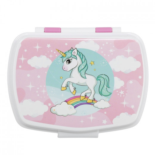 Stor Plastic Lunch Box, Unicorn Design