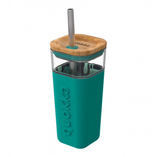 Quokka Glass Tumbler with Steel Straw, Turquoise Color, 540 Ml