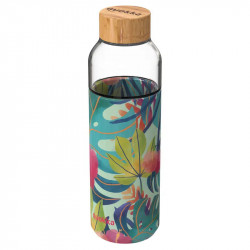 Quokka Glass Bottle With Silicone Cover, Tropical Design, 660 Ml