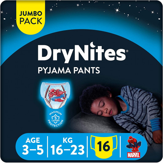 Huggies DryNites Pants Jumbo for Boys, 3-5 years ,16-23 Kg, 16 Pieces, Batman Design