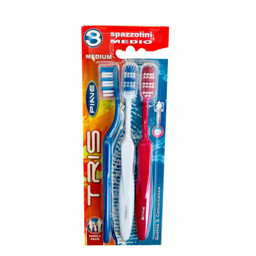 Silver Care Piave Tris Family Toothbrushes, Medium Size, 3 Pieces