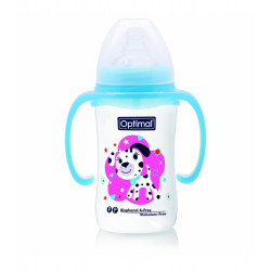 Optimal Wide Neck Baby bottle With Handle, Blue Color, 240 Ml