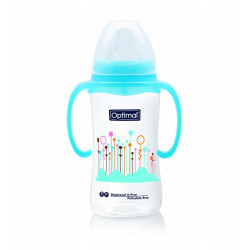 Optimal Wide Neck Baby Bottle With Handle, Blue Color, 300 ML