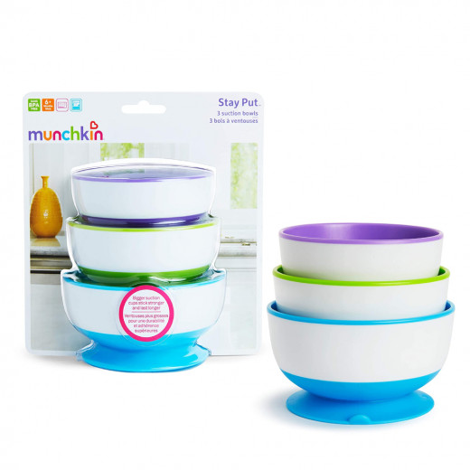 Munchkin Stay Put - Bowl with suction cup, 3 package