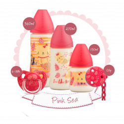 Suavinex Set (360ml Bottle + 270ml Bottle + 150ml Bottle + Soother 6-18M + Round Clip) Red Sea