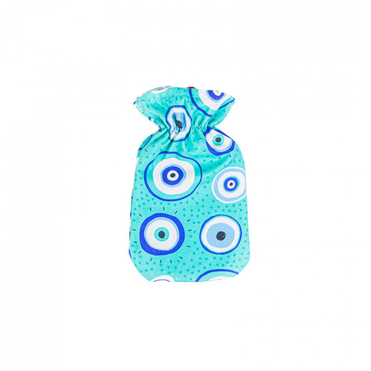 قربة ماء مع غطاء قماشي, مزينة ب عيون مع خلفية باللون الازرق, 1700 مل