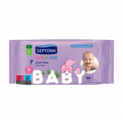 Septona Baby Wipes With Aloe Vera, 60 Pieces