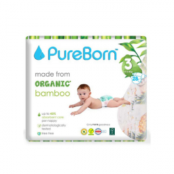 Pure Born Organic Nappies Single Pack, Daisy Design, Size 3, 5.5-8 Kg, 28 Pieces