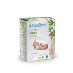 Pure Born Organic Nappies Double Pack, Daisy's Design, Size Newborn, 0-4.5 Kg, 68 Pieces