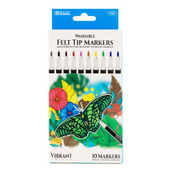 BAZIC 10 Colors Felt Tip Washable Markers