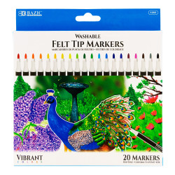 BAZIC 20 Colors Felt Tip Washable Markers