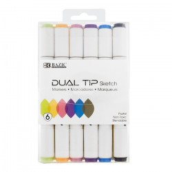 Bazic Dual Tip Sketch Markers 6 Pastel Colors