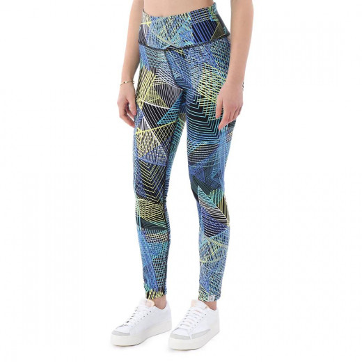 RB High Waist Leggings, Blue & Yellow Color