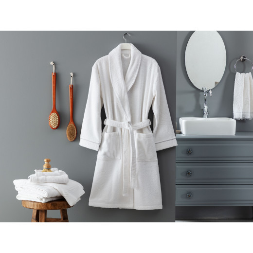 Madame Coco Celestiel Shawl Collar Bathrobe, White Color