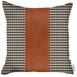 Nova Home Boho Chic Leather & Jacquard Cushion Cover, 45x45 Cm