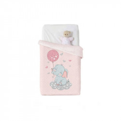 Manterol Blanket Elephant Baby Print Velvet, Pink Color, 100*75 Cm