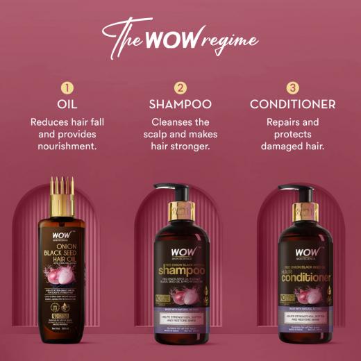 Wow Skin Science Onion Red Seed Oil Shampoo, 300ml + Onion Red Seed Oil Conditioner, 300ml