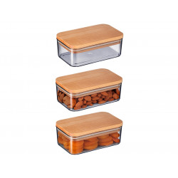 Madame Coco Wooden Lid Storage Container Set,  500 Ml, 3 Pieces