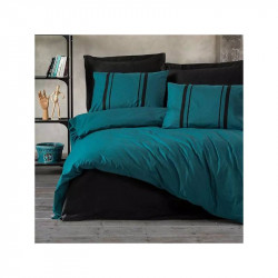 Nova Home Bitter Duvet Cover Set ,100% Cotton, Petrol & Black Color, King Size, 4 Pieces