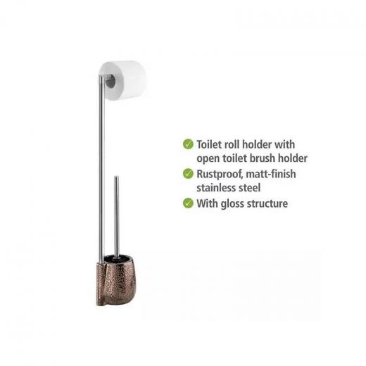 Wenko "Marrakesh" Standing Toilet Paper Holder & Toilet Brush, Pottery - Brown