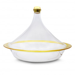 Al Hoora Tajin Shaped Round Bowl with Lid, Gold & Clear