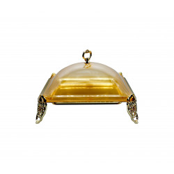 Mew Square Cake Plate with Lid, Gold Color