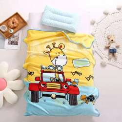 Baby Blanket, Giraffe Design, Yellow & Light Blue Color, 138 x 65 Cm