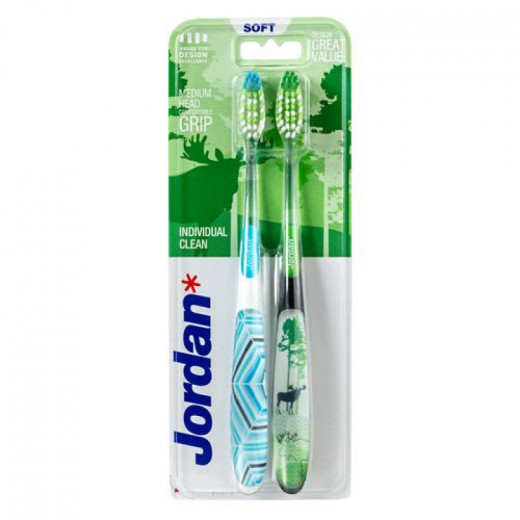 Jordan Toothbrush - Individual Clean, Soft , 2 pcs, Assorted Colors