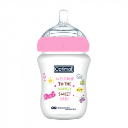 Optimal Extra Wide Neck Feeding Bottles, Double Anti, 300ml, 0+, Assorted Color, 1 Pieces