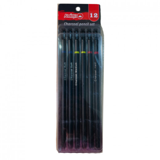 Amigo Charcoal Color Pencil Set, 12 Pieces