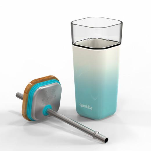 Quokka Glass Tumbler with Steel Straw, Blue Color, 540 Ml