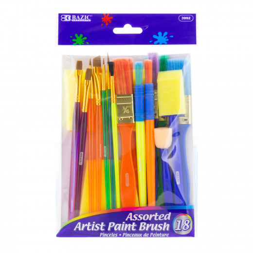 Bazic Paint Brush Set, 18 Pieces