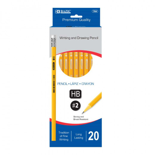 Bazic Wood Yellow Pencil, 20 Pencils
