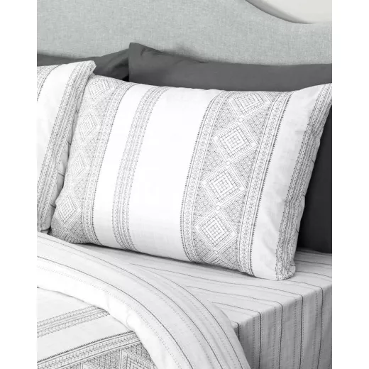 Madame Coco Fair Single Ranforce Printed Duvet Cover Set  White/Anthracite 160x220 cm