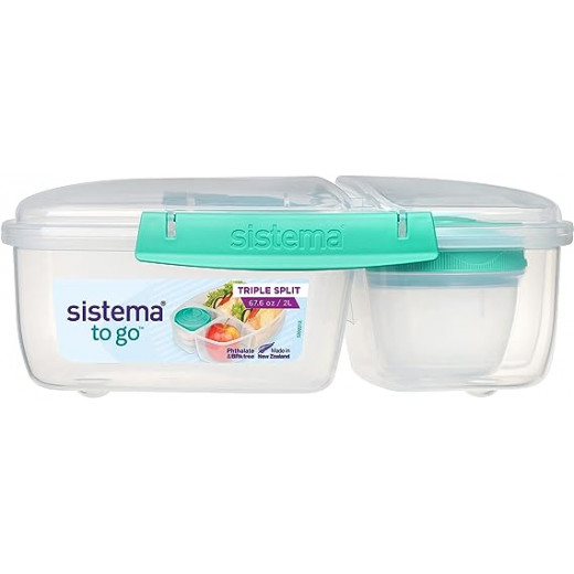 سيستيما - صندوق غداء مقسم ثلاثي مع وعاء زبادي - 2 لتر