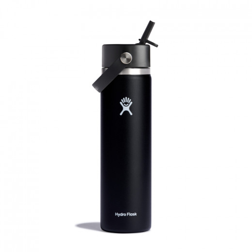 Hydro Flask 24 oz Water Bottle with Straw, Wide Mouth, Black Color