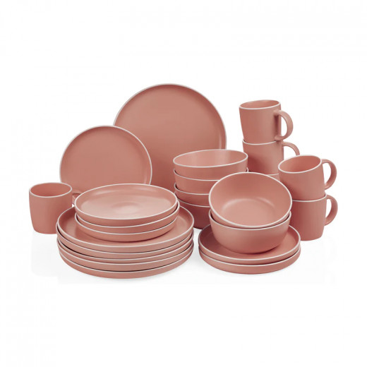 Decopor Porcelain Matte Porcelain Dinnerware Set, Pink Color, 24 Pieces